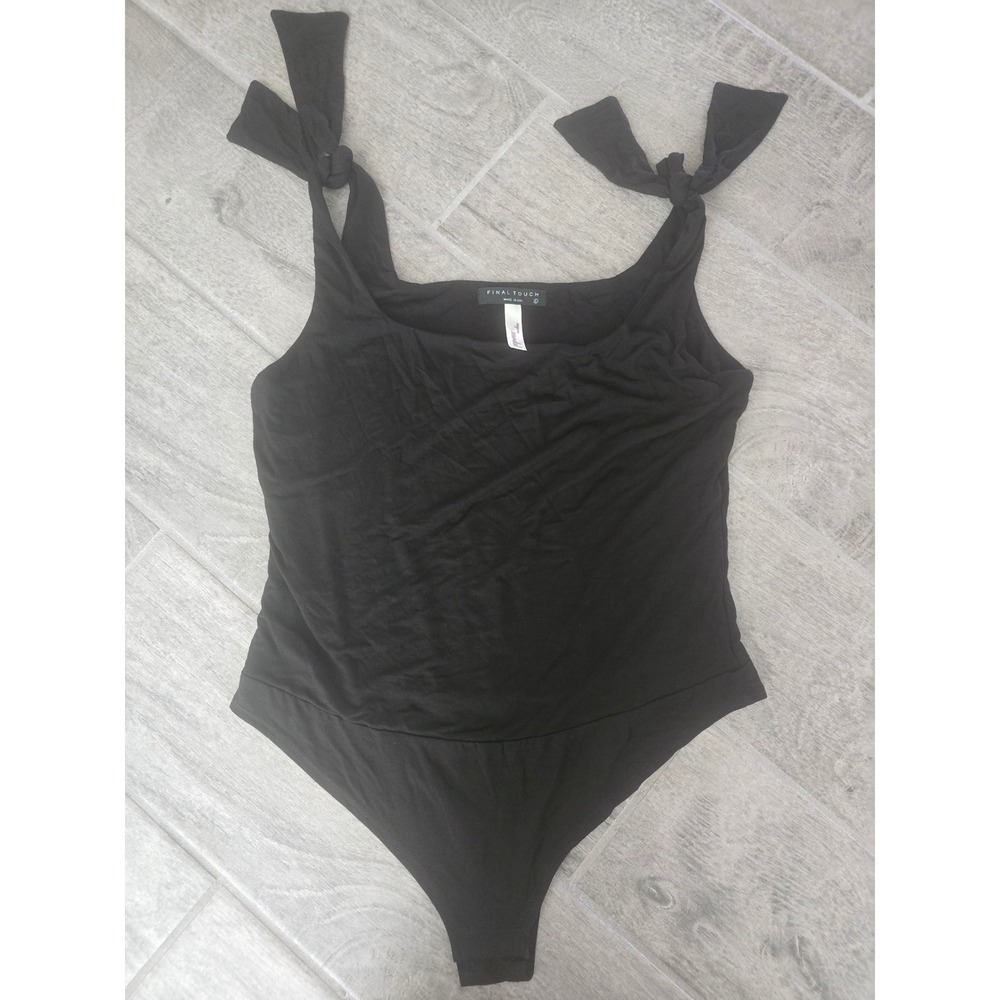 FINAL TOUCH Black Sleeveless Tie Shoulder Bodysuit Made‎ in USA Med/Large Modal